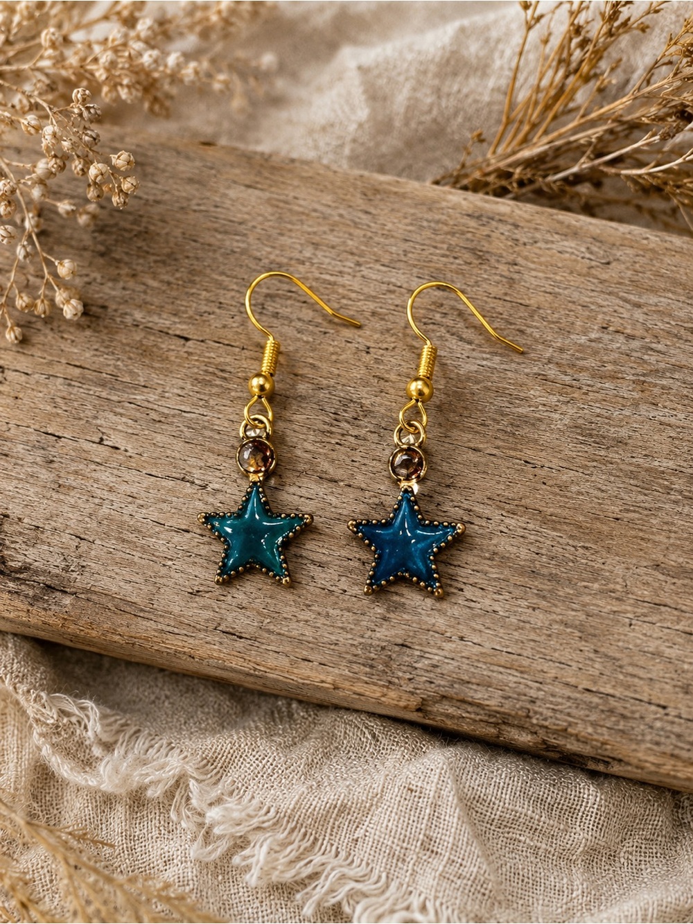 Blue‎ Stars Enamel Dangle Earrings
